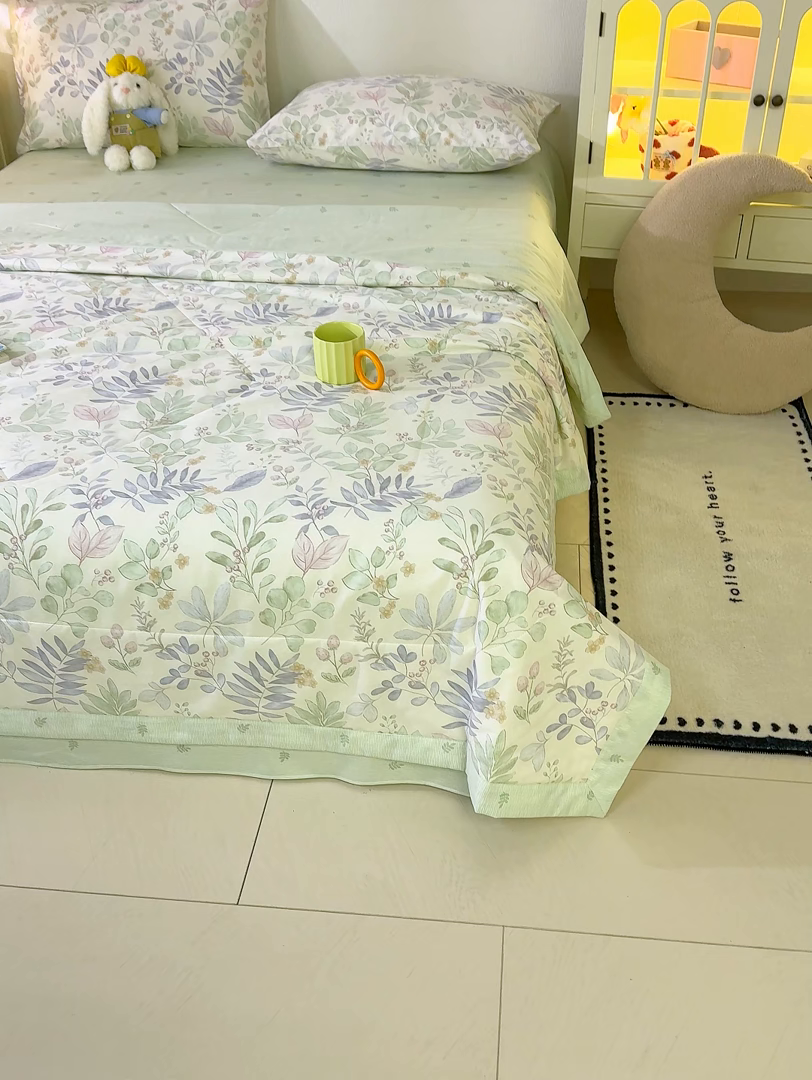 91家纺网 家纺一手货源 找家纺 丫丫家纺 2026新全棉印花夏被空调被双人薄被子单人学生夏凉被  青岚叶语-紫