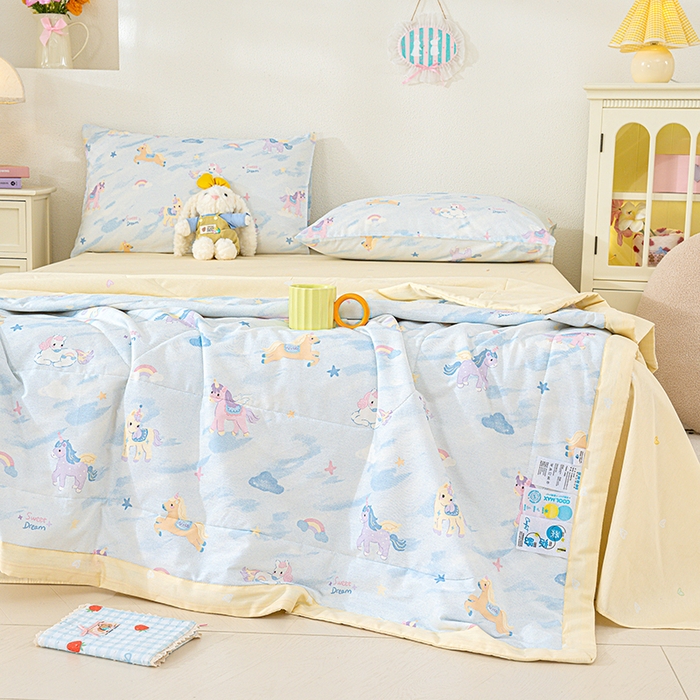 91家纺网 家纺一手货源 找家纺 丫丫家纺 2026新全棉印花夏被空调被双人薄被子单人学生夏凉被  星芒小马