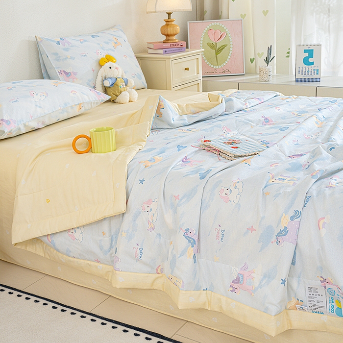 91家纺网 家纺一手货源 找家纺 丫丫家纺 2026新全棉印花夏被空调被双人薄被子单人学生夏凉被  星芒小马