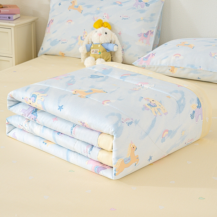 91家纺网 家纺一手货源 找家纺 丫丫家纺 2026新全棉印花夏被空调被双人薄被子单人学生夏凉被  星芒小马