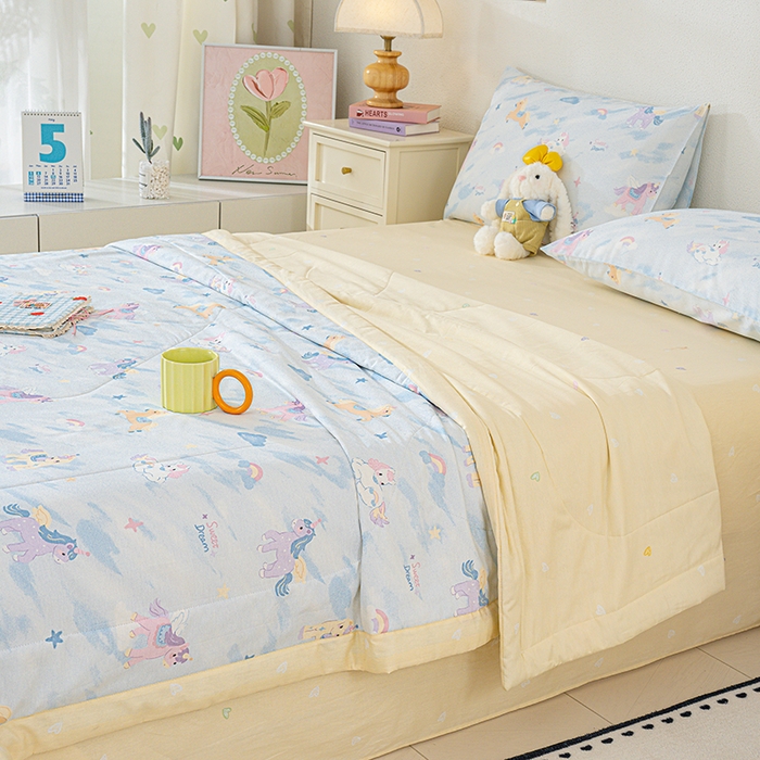 91家纺网 家纺一手货源 找家纺 丫丫家纺 2026新全棉印花夏被空调被双人薄被子单人学生夏凉被  星芒小马