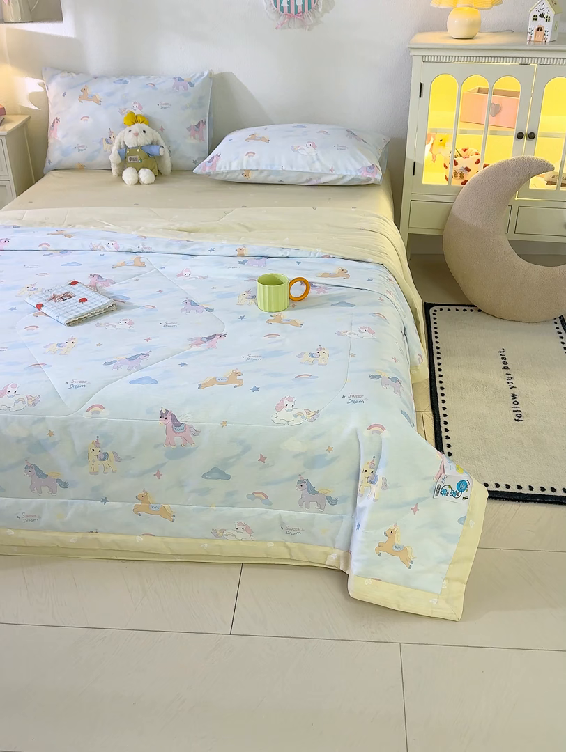 91家纺网 家纺一手货源 找家纺 丫丫家纺 2026新全棉印花夏被空调被双人薄被子单人学生夏凉被  星芒小马