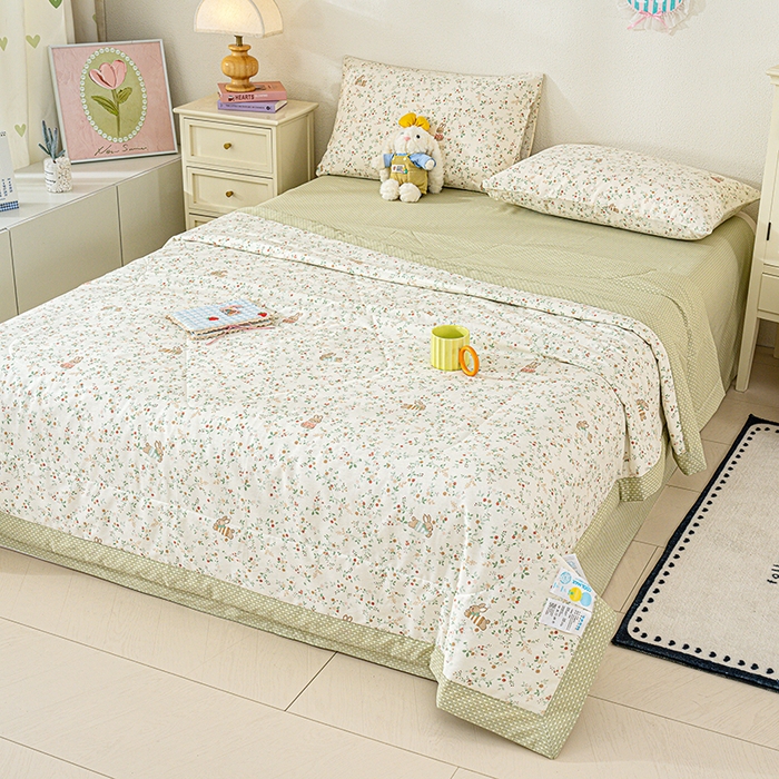 91家纺网 家纺一手货源 找家纺 丫丫家纺 2026新全棉印花夏被空调被双人薄被子单人学生夏凉被  月兔花园