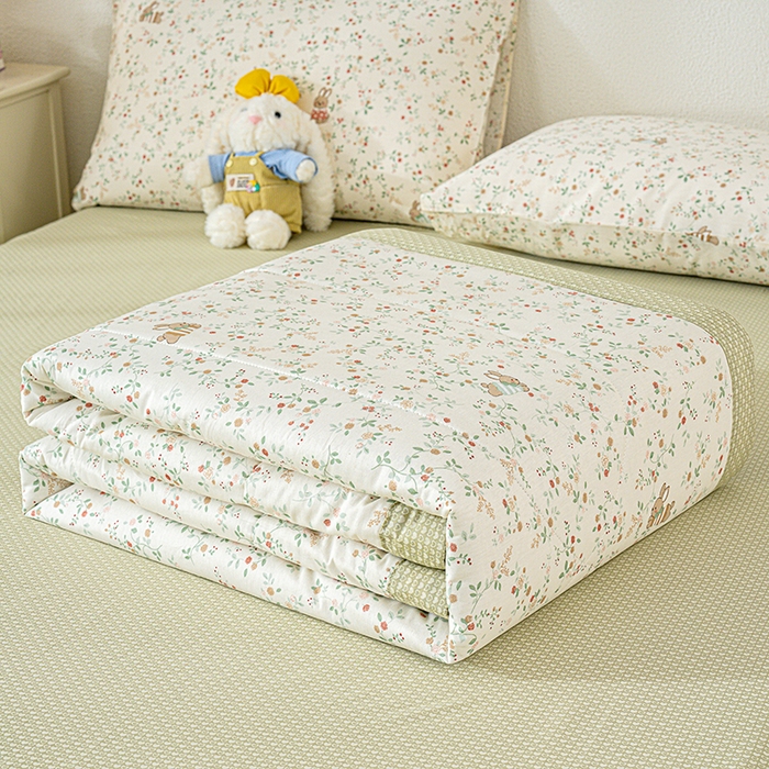 91家纺网 家纺一手货源 找家纺 丫丫家纺 2026新全棉印花夏被空调被双人薄被子单人学生夏凉被  月兔花园