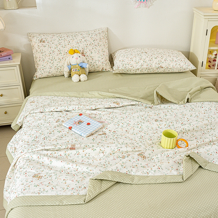 91家纺网 家纺一手货源 找家纺 丫丫家纺 2026新全棉印花夏被空调被双人薄被子单人学生夏凉被  月兔花园