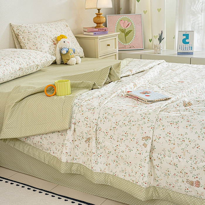 91家纺网 家纺一手货源 找家纺 丫丫家纺 2026新全棉印花夏被空调被双人薄被子单人学生夏凉被  月兔花园