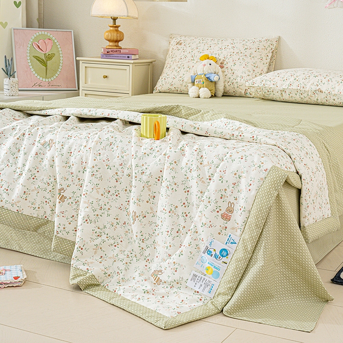 91家纺网 家纺一手货源 找家纺 丫丫家纺 2026新全棉印花夏被空调被双人薄被子单人学生夏凉被  月兔花园