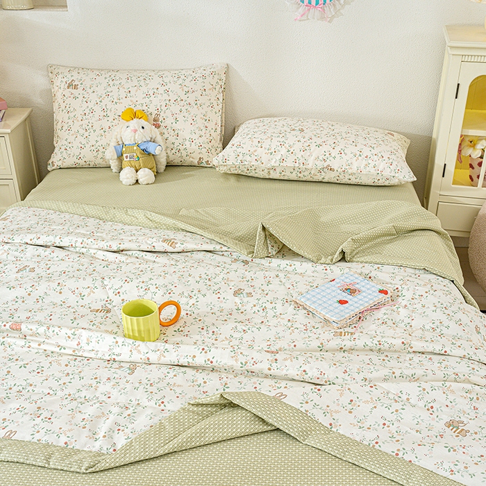 91家纺网 家纺一手货源 找家纺 丫丫家纺 2026新全棉印花夏被空调被双人薄被子单人学生夏凉被  月兔花园