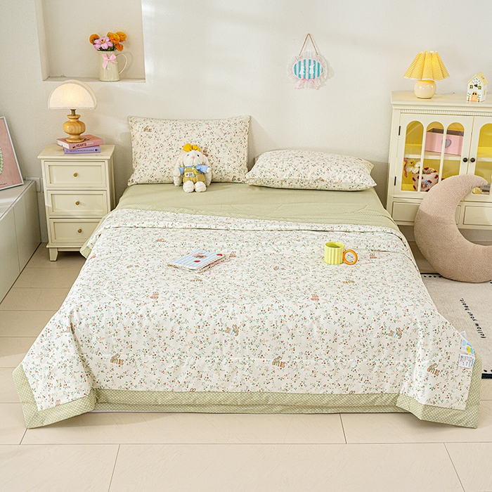 91家纺网 家纺一手货源 找家纺 丫丫家纺 2026新全棉印花夏被空调被双人薄被子单人学生夏凉被  月兔花园