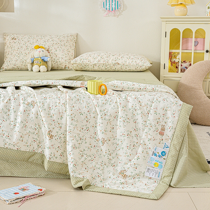 91家纺网 家纺一手货源 找家纺 丫丫家纺 2026新全棉印花夏被空调被双人薄被子单人学生夏凉被  月兔花园