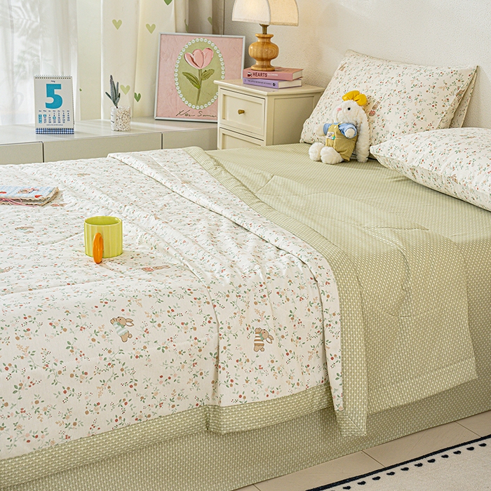 91家纺网 家纺一手货源 找家纺 丫丫家纺 2026新全棉印花夏被空调被双人薄被子单人学生夏凉被  月兔花园