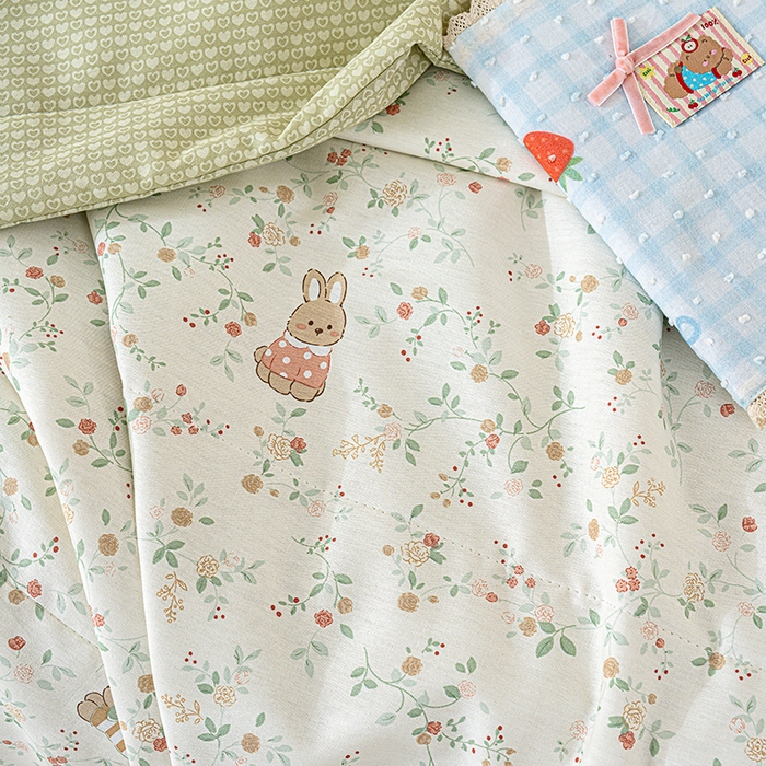 91家纺网 家纺一手货源 找家纺 丫丫家纺 2026新全棉印花夏被空调被双人薄被子单人学生夏凉被  月兔花园