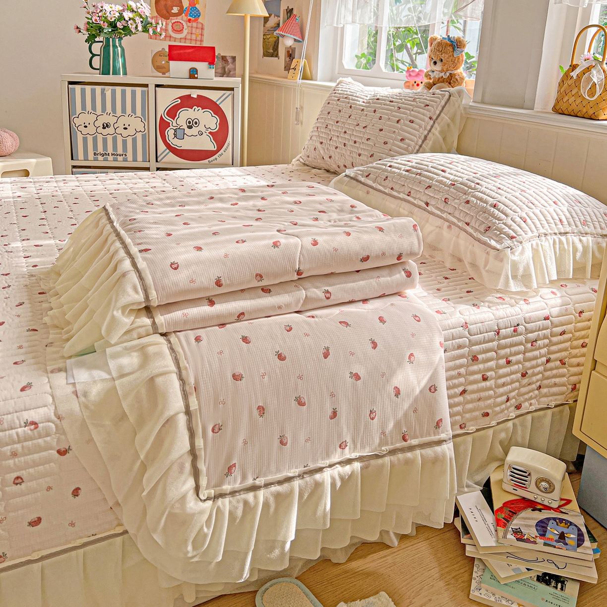 91家纺网 家纺一手货源 找家纺 富米莱（原臻工厂） 2025新款A类古法水洗仿棉云感纱四件套 知秋