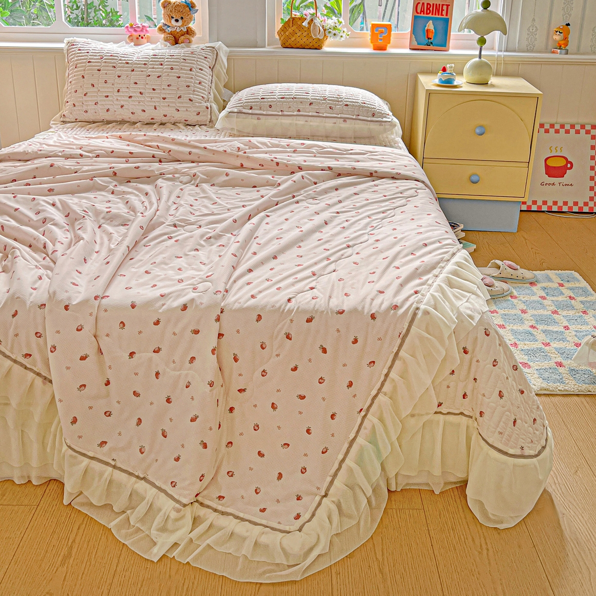 91家纺网 家纺一手货源 找家纺 （总）富米莱（原臻工厂） 2026新款高奢维密花边冰肤格凉感夏凉被床盖夏被四件套