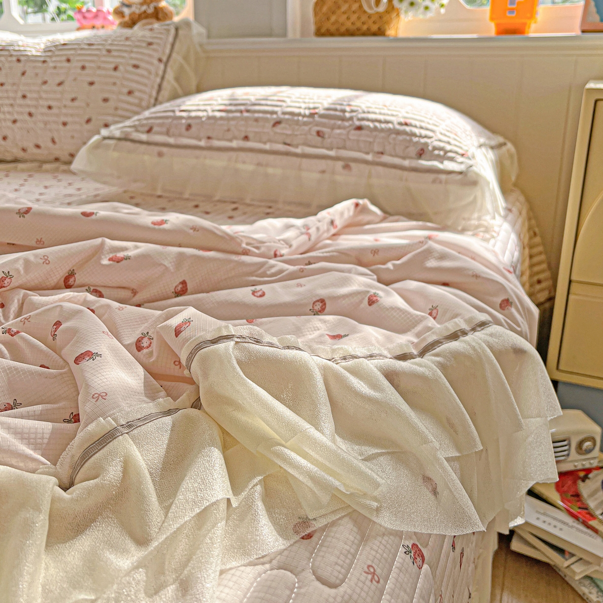 91家纺网 家纺一手货源 找家纺 （总）富米莱（原臻工厂） 2026新款高奢维密花边冰肤格凉感夏凉被床盖夏被四件套