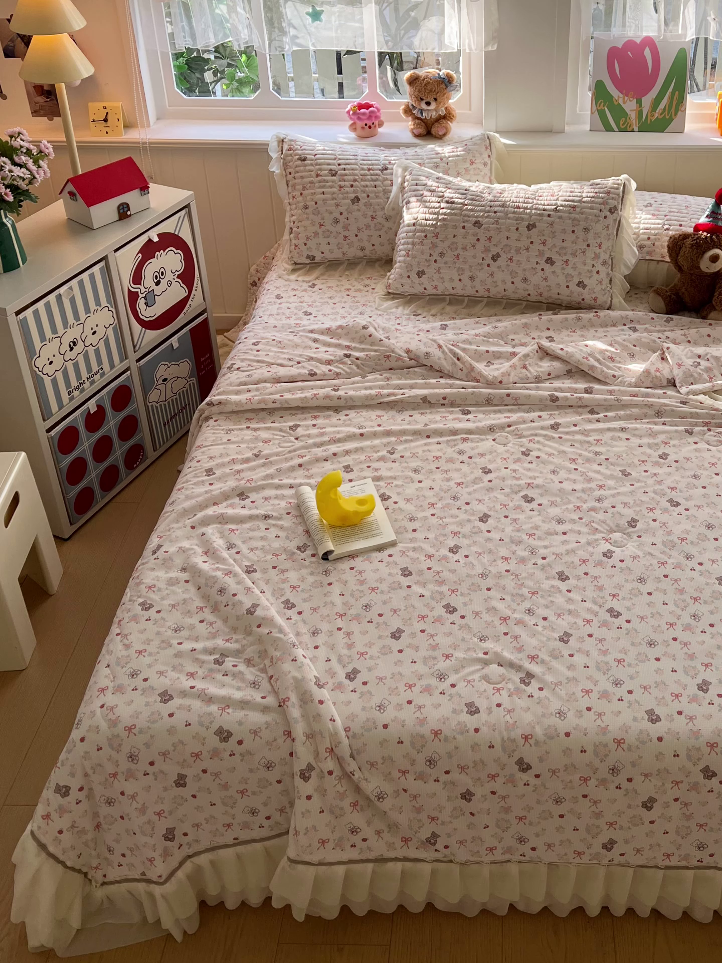 91家纺网 家纺一手货源 找家纺 富米莱（原臻工厂） 2026新款高奢维密花边冰肤格凉感夏凉被床盖夏被四件套 夏被床盖-粉结小熊