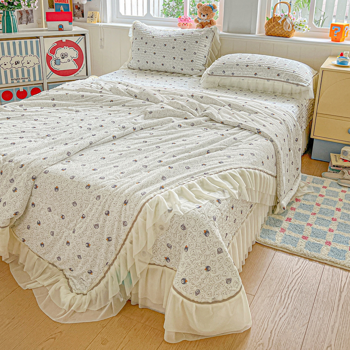 91家纺网 家纺一手货源 找家纺 富米莱（原臻工厂） 2026新款高奢维密花边冰肤格凉感夏凉被床盖夏被四件套 夏被床盖-萌宠集