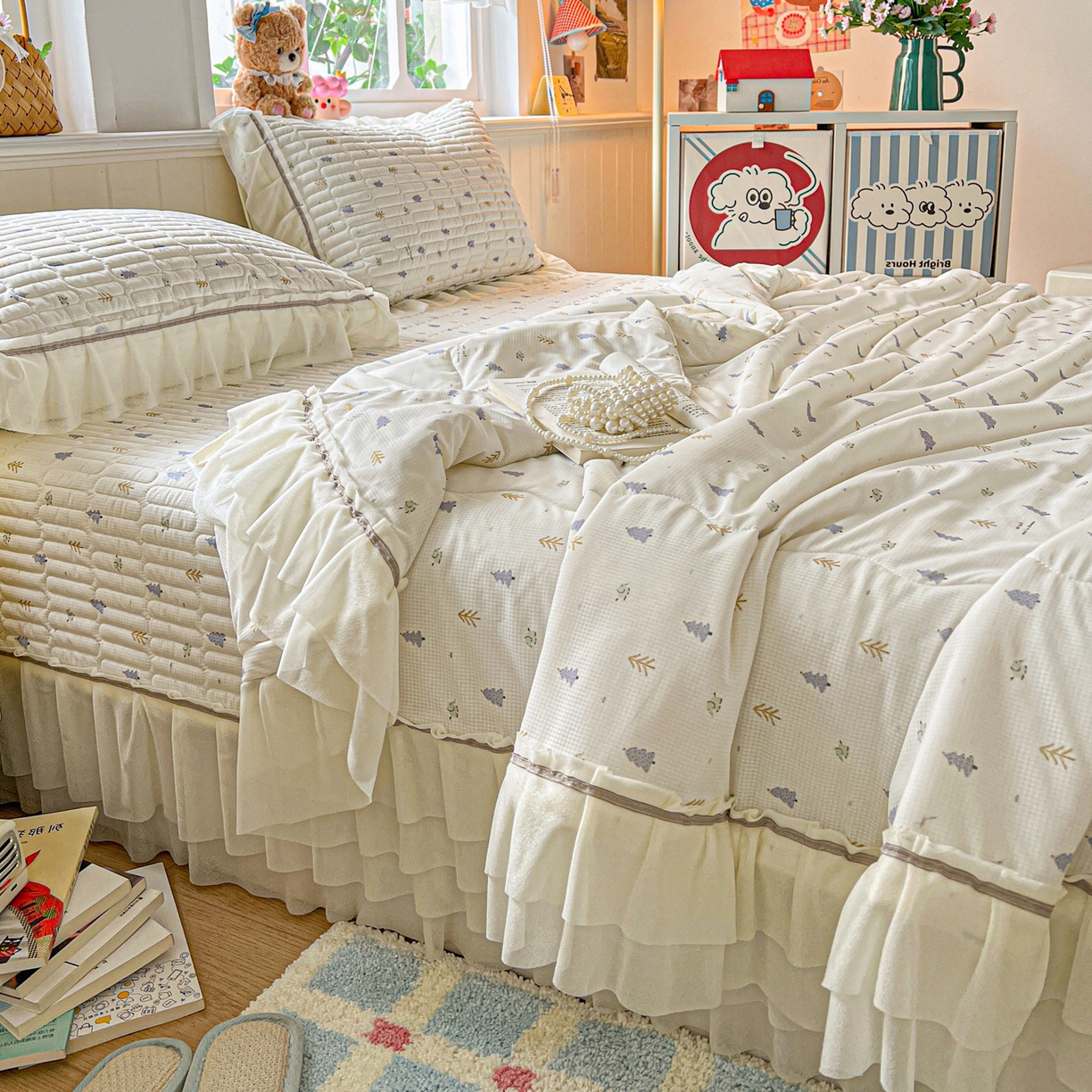 91家纺网 家纺一手货源 找家纺 富米莱（原臻工厂） 2026新款高奢维密花边冰肤格凉感夏凉被床盖夏被四件套 夏被床盖-梦幻森林