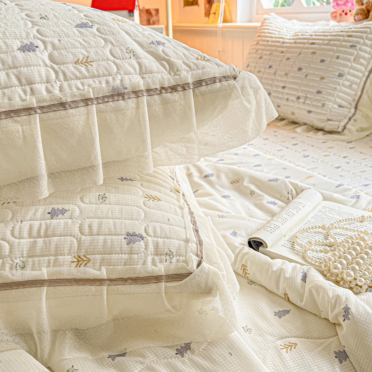 91家纺网 家纺一手货源 找家纺 富米莱（原臻工厂） 2026新款高奢维密花边冰肤格凉感夏凉被床盖夏被四件套 夏被床盖-梦幻森林