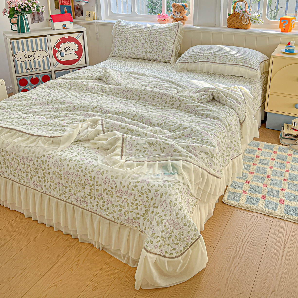 91家纺网 家纺一手货源 找家纺 富米莱（原臻工厂） 2026新款高奢维密花边冰肤格凉感夏凉被床盖夏被四件套 夏被床盖-青枝纳福