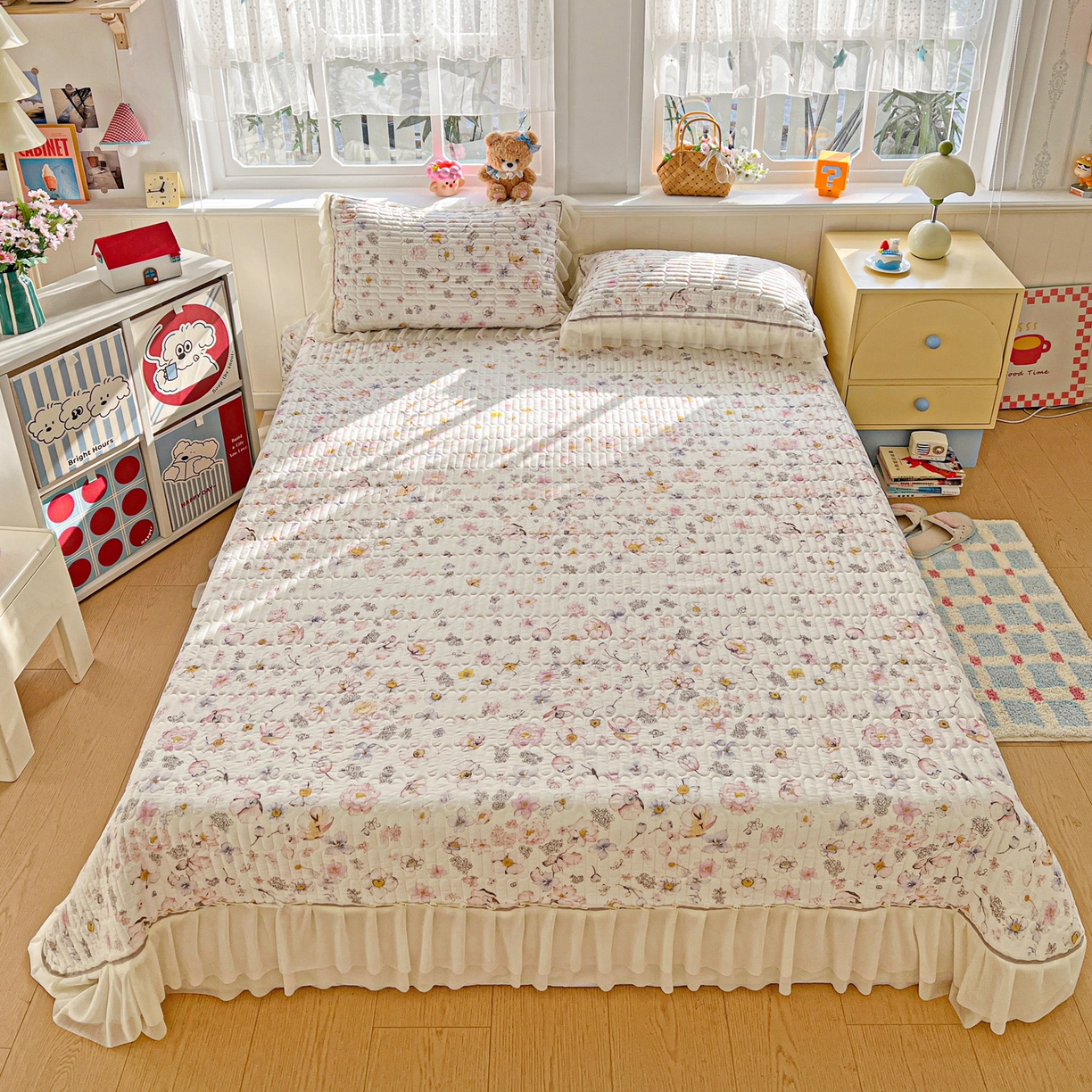 91家纺网 家纺一手货源 找家纺 富米莱（原臻工厂） 2026新款高奢维密花边冰肤格凉感夏凉被床盖夏被四件套 夏被床盖-清欢花屿