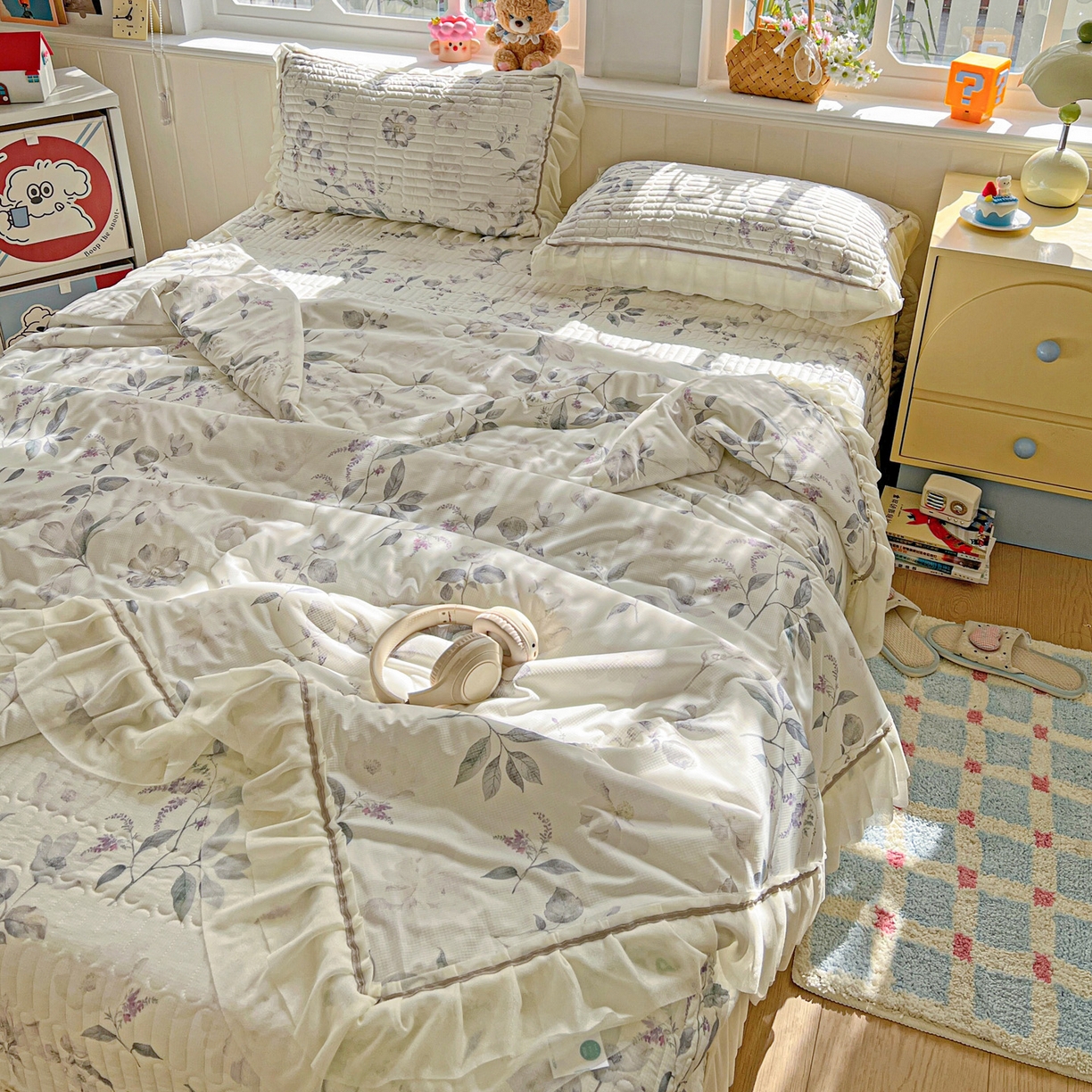 91家纺网 家纺一手货源 找家纺 富米莱（原臻工厂） 2026新款高奢维密花边冰肤格凉感夏凉被床盖夏被四件套 夏被床盖-水墨江南