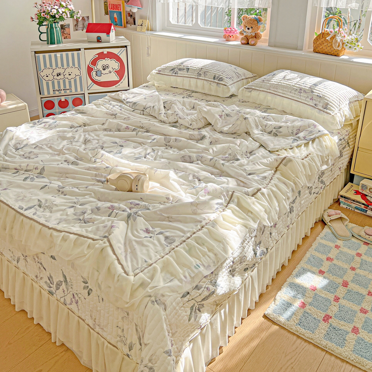 91家纺网 家纺一手货源 找家纺 富米莱（原臻工厂） 2026新款高奢维密花边冰肤格凉感夏凉被床盖夏被四件套 夏被床盖-水墨江南