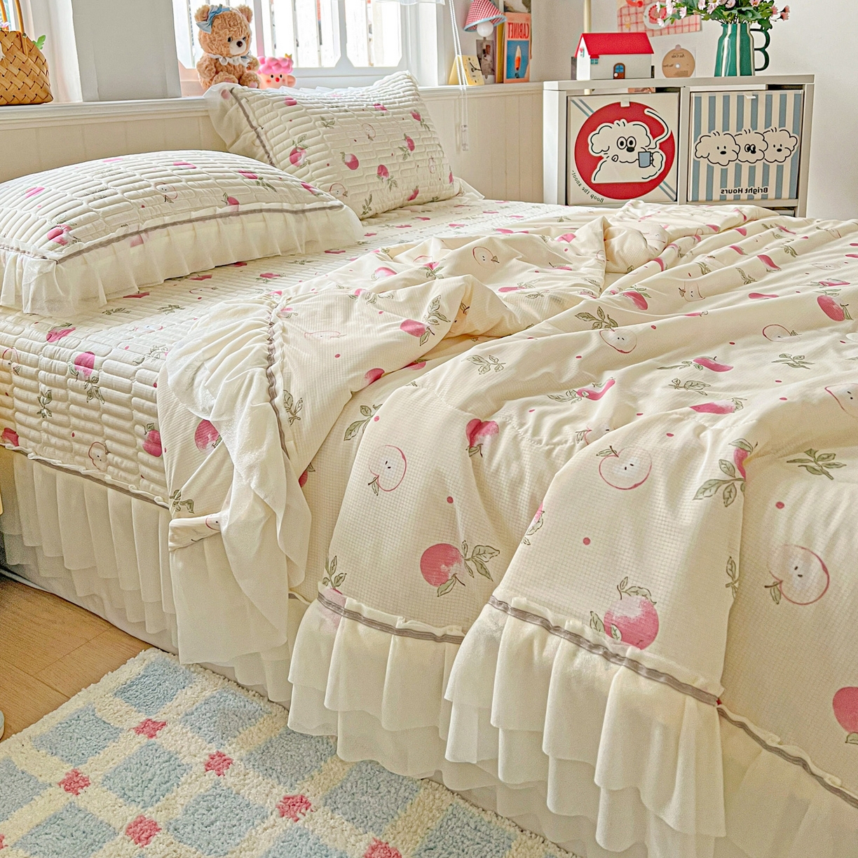 91家纺网 家纺一手货源 找家纺 富米莱（原臻工厂） 2026新款高奢维密花边冰肤格凉感夏凉被床盖夏被四件套 夏被床盖-桃桃奶英