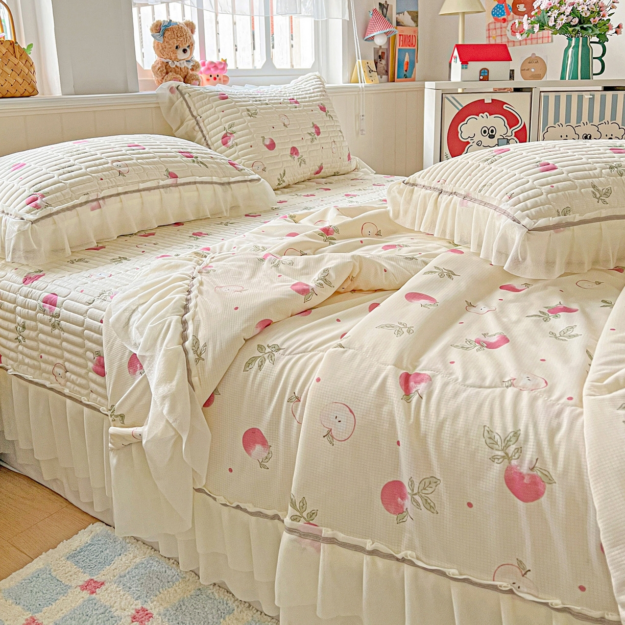 91家纺网 家纺一手货源 找家纺 富米莱（原臻工厂） 2026新款高奢维密花边冰肤格凉感夏凉被床盖夏被四件套 夏被床盖-桃桃奶英