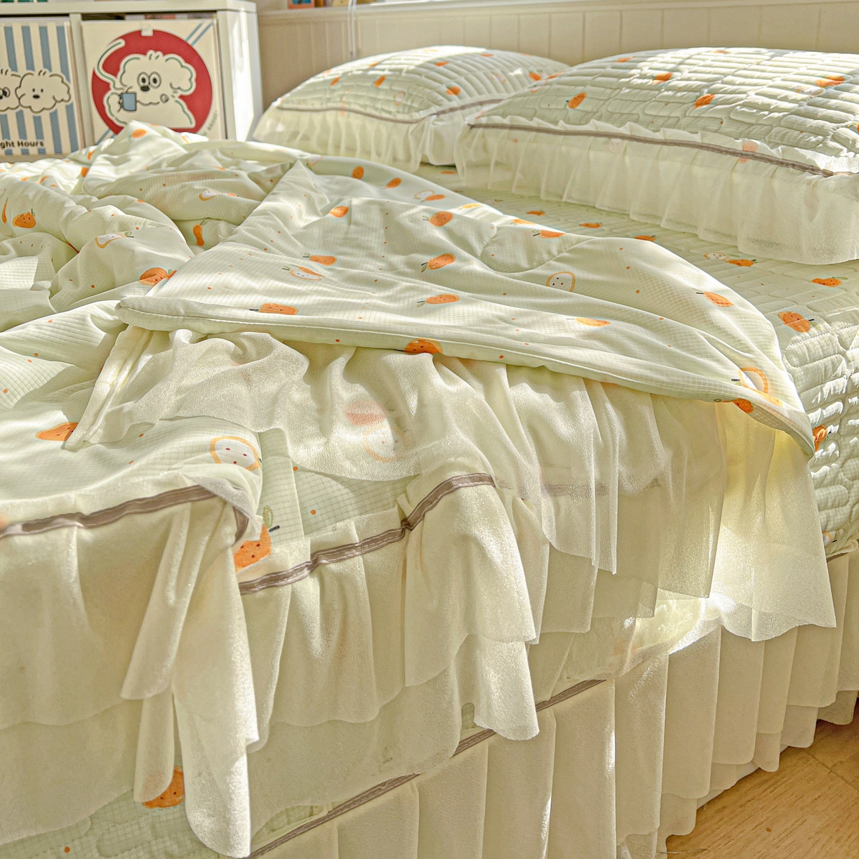 91家纺网 家纺一手货源 找家纺 富米莱（原臻工厂） 2026新款高奢维密花边冰肤格凉感夏凉被床盖夏被四件套 夏被床盖-小蜜橘