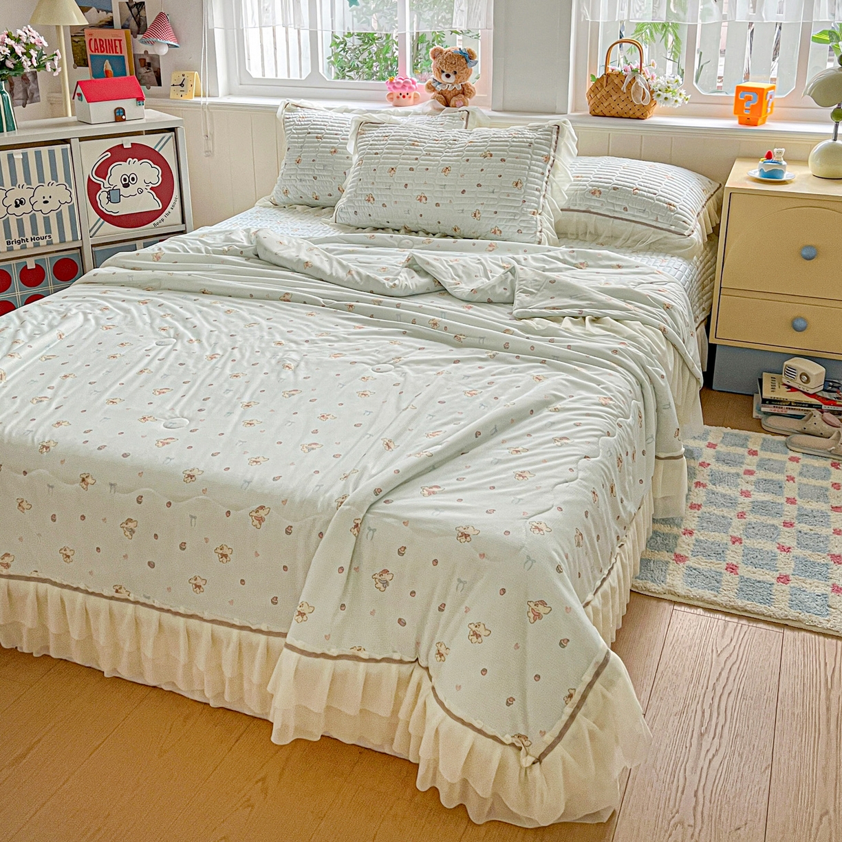 91家纺网 家纺一手货源 找家纺 富米莱（原臻工厂） 2026新款高奢维密花边冰肤格凉感夏凉被床盖夏被四件套 夏被床盖-熊来好运