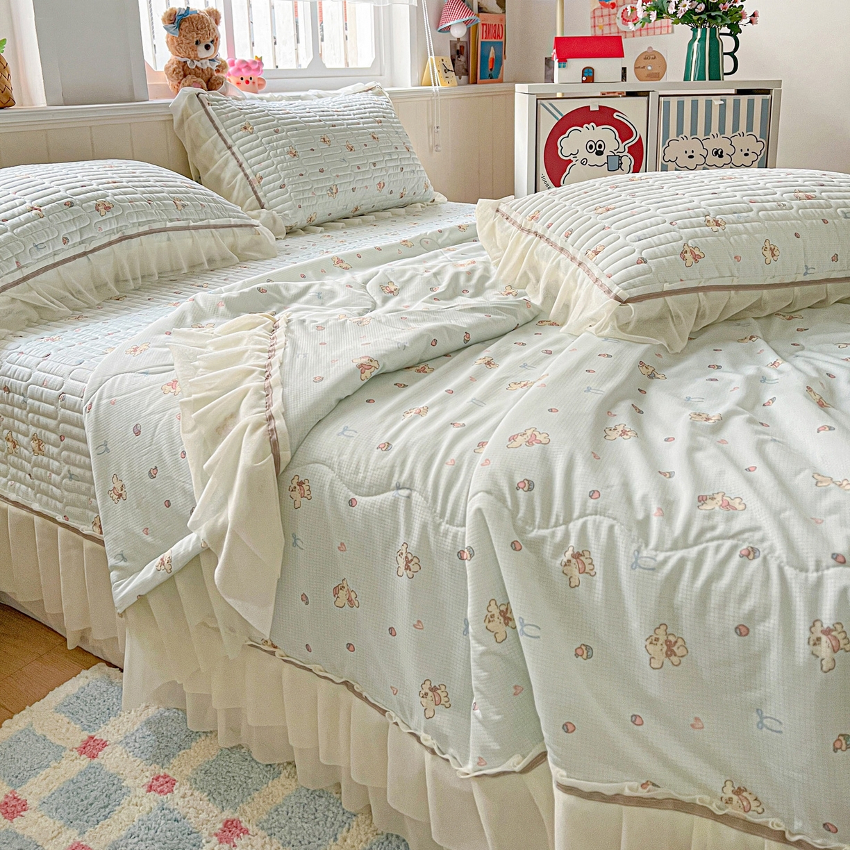 91家纺网 家纺一手货源 找家纺 富米莱（原臻工厂） 2026新款高奢维密花边冰肤格凉感夏凉被床盖夏被四件套 夏被床盖-熊来好运