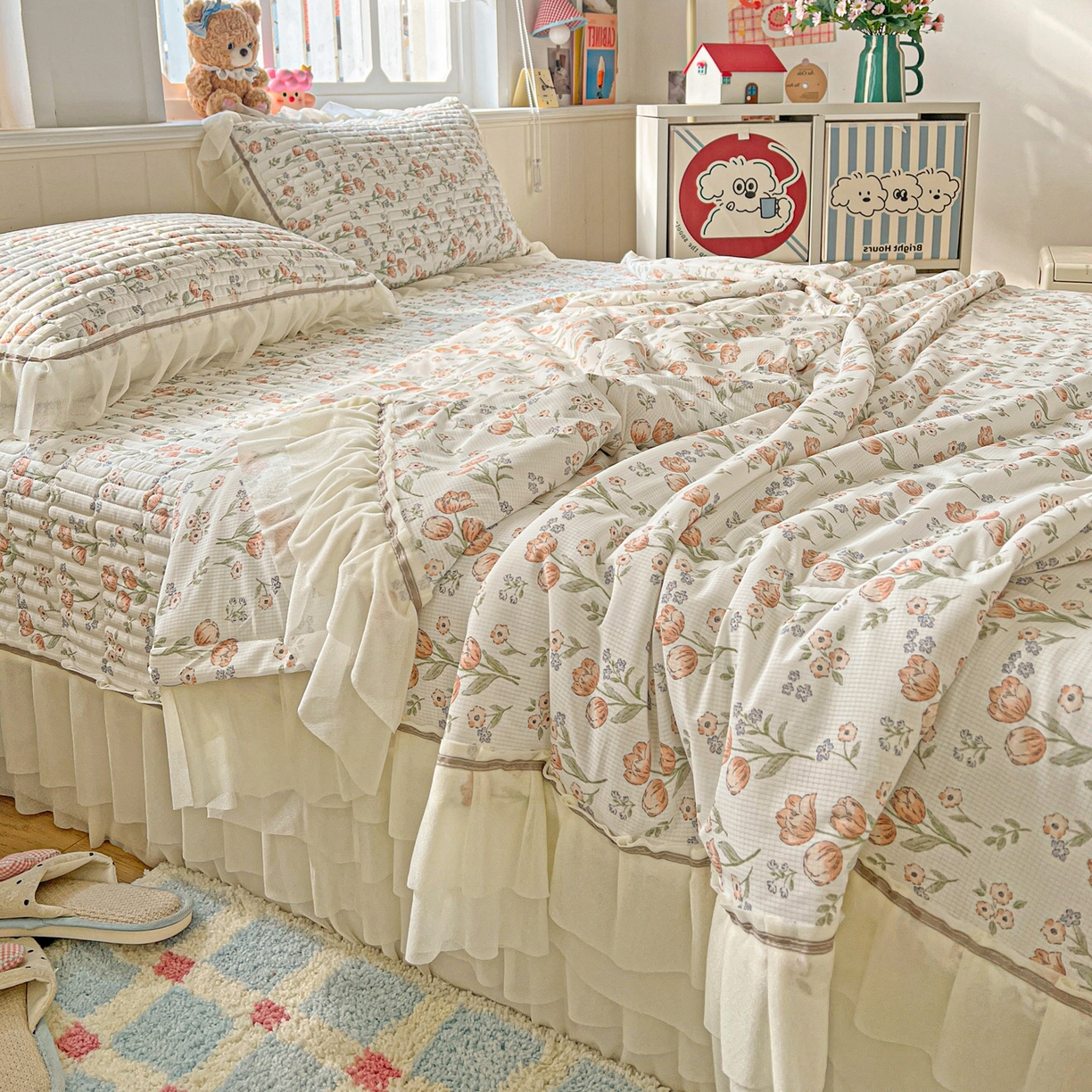 91家纺网 家纺一手货源 找家纺 富米莱（原臻工厂） 2026新款高奢维密花边冰肤格凉感夏凉被床盖夏被四件套 夏被床盖-郁金香