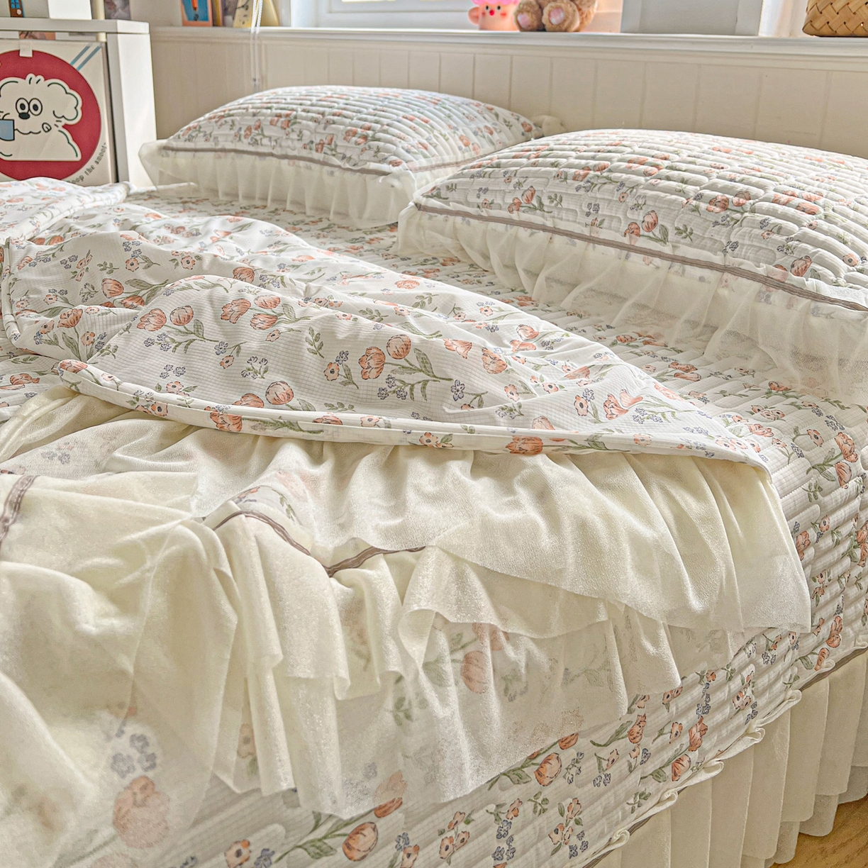 91家纺网 家纺一手货源 找家纺 富米莱（原臻工厂） 2026新款高奢维密花边冰肤格凉感夏凉被床盖夏被四件套 夏被床盖-郁金香