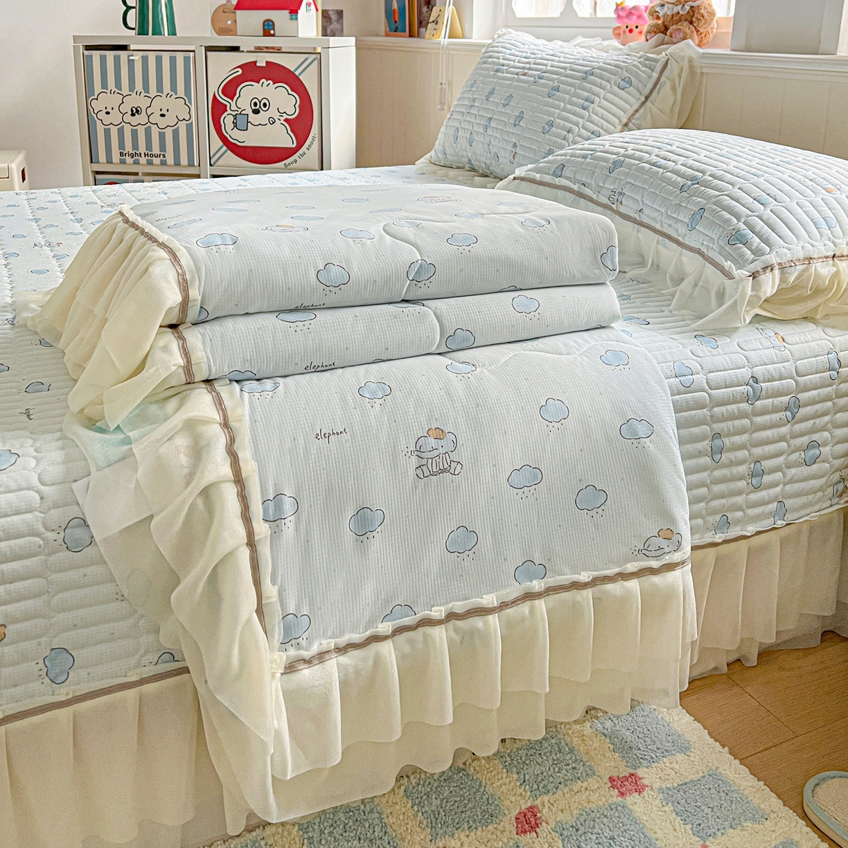 富米莱（原臻工厂） 2026新款高奢维密花边冰肤格凉感夏凉被床盖夏被四件套 夏被床盖-云间小象