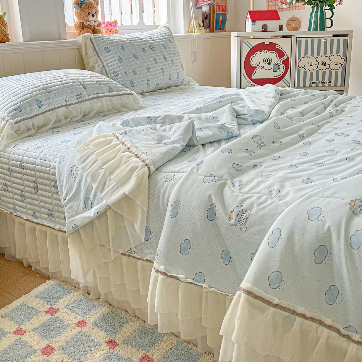 91家纺网 家纺一手货源 找家纺 富米莱（原臻工厂） 2026新款高奢维密花边冰肤格凉感夏凉被床盖夏被四件套 夏被床盖-云间小象