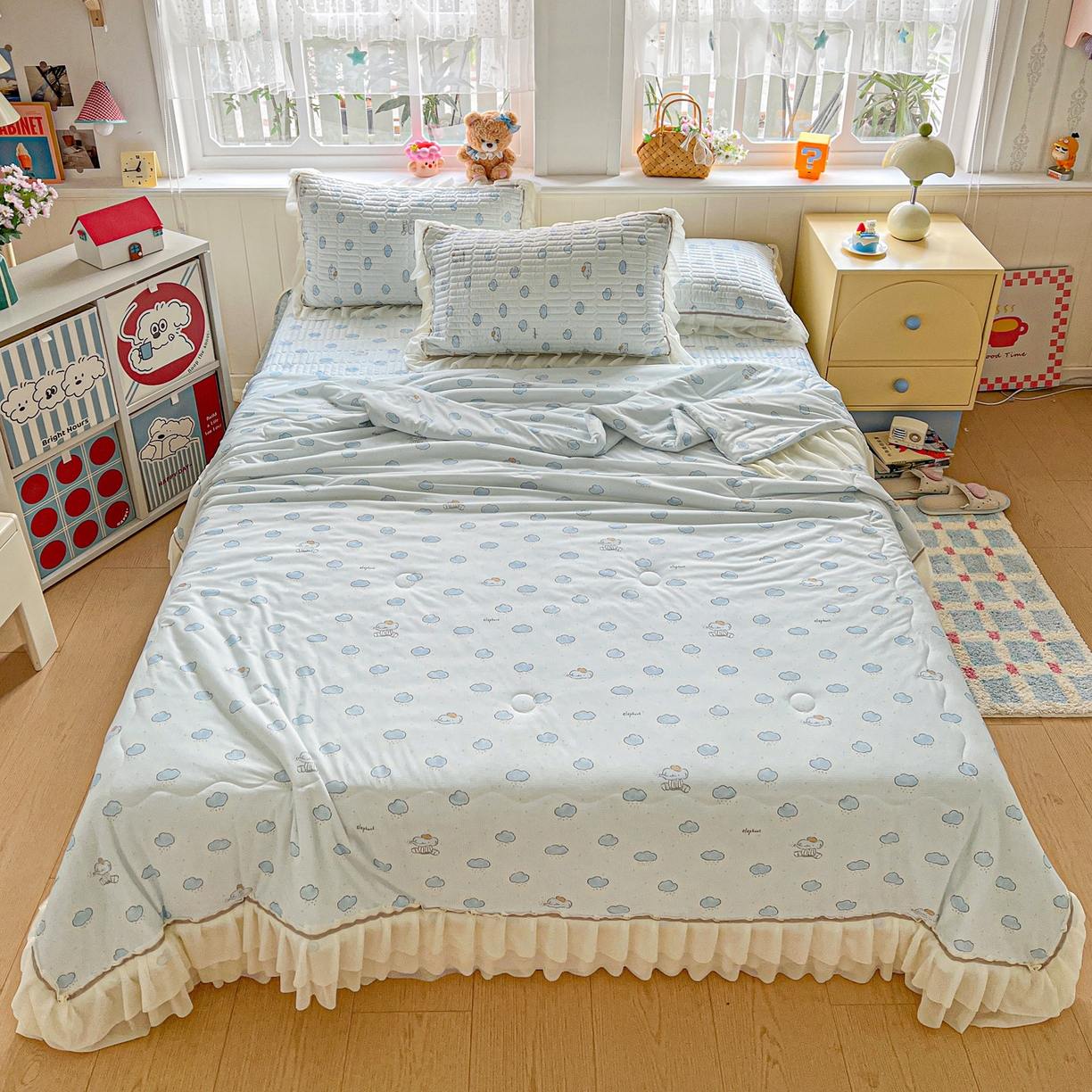 91家纺网 家纺一手货源 找家纺 富米莱（原臻工厂） 2026新款高奢维密花边冰肤格凉感夏凉被床盖夏被四件套 夏被床盖-云间小象