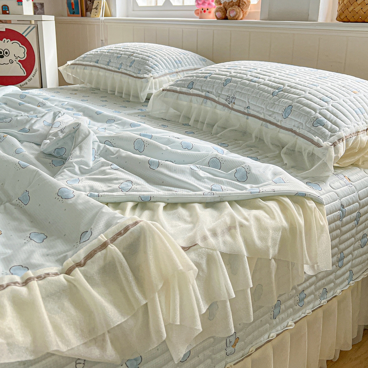 91家纺网 家纺一手货源 找家纺 富米莱（原臻工厂） 2026新款高奢维密花边冰肤格凉感夏凉被床盖夏被四件套 夏被床盖-云间小象