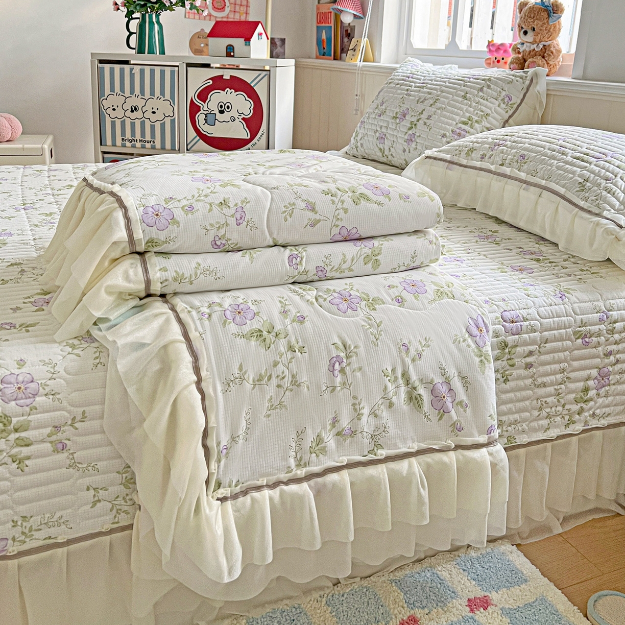 富米莱（原臻工厂） 2026新款高奢维密花边冰肤格凉感夏凉被床盖夏被四件套 夏被床盖-紫雾花田