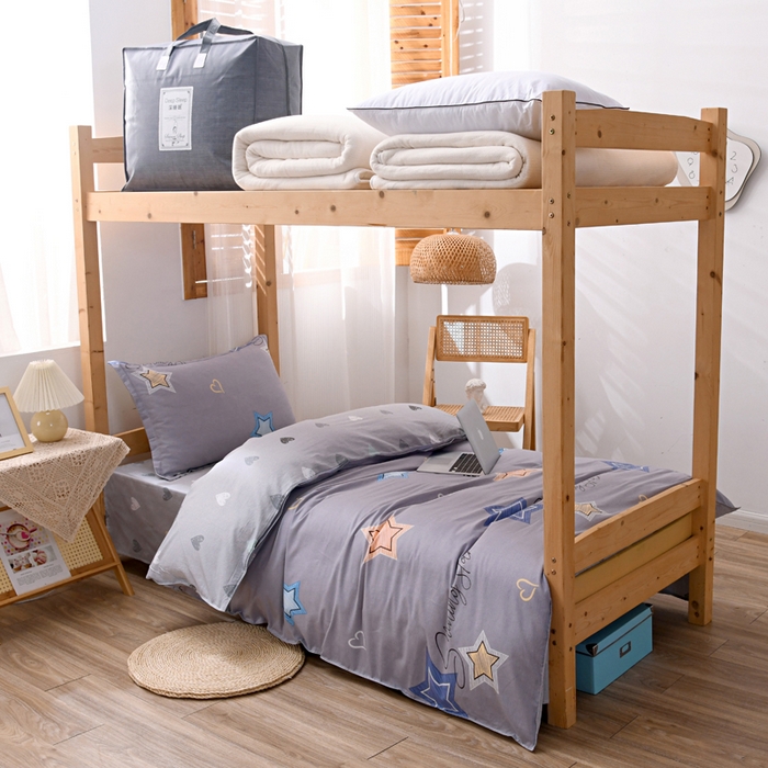 91家纺网 家纺一手货源 找家纺 茗婷家纺 2026新款纯棉学生宿舍上下铺床单款床笠款三件套四季款 启明星-灰