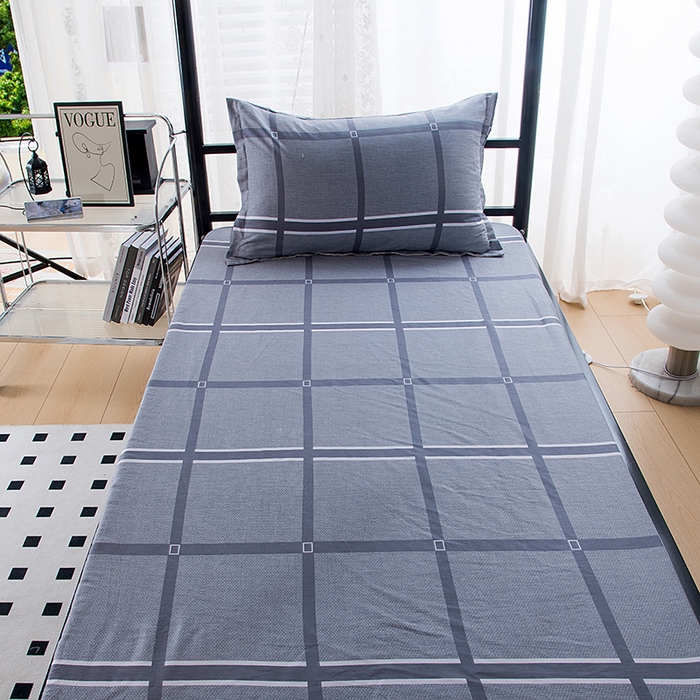 91家纺网 家纺一手货源 找家纺 茗婷家纺 2026新款纯棉学生宿舍上下铺床单款床笠款三件套四季款 简易时尚灰