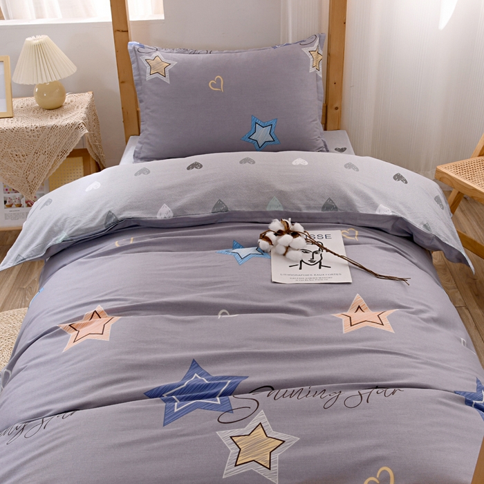 91家纺网 家纺一手货源 找家纺 茗婷家纺 2026新款纯棉学生宿舍上下铺床单款床笠款三件套四季款 启明星-灰