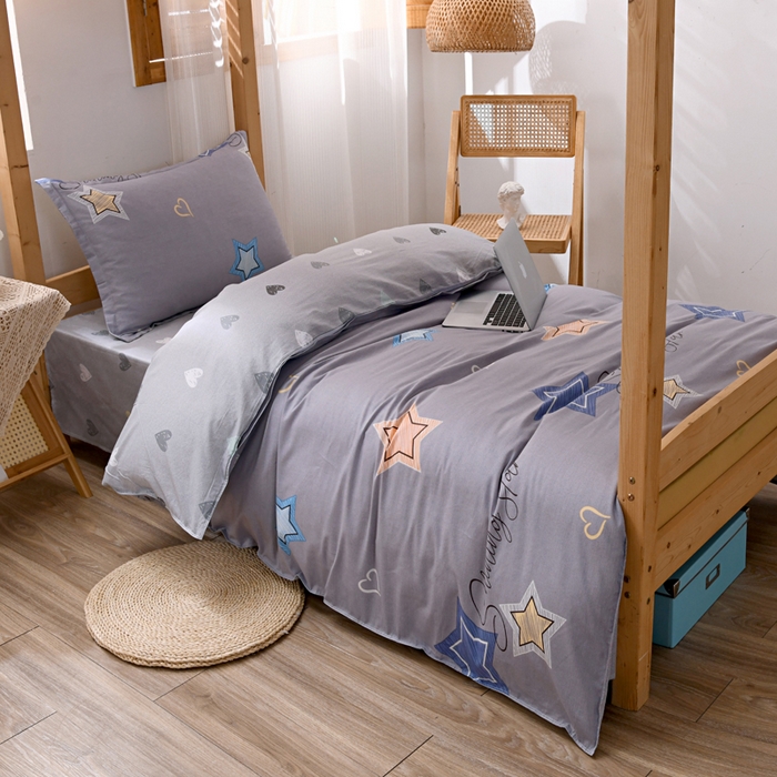 91家纺网 家纺一手货源 找家纺 茗婷家纺 2026新款纯棉学生宿舍上下铺床单款床笠款三件套四季款 启明星-灰