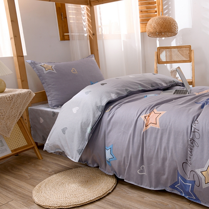 91家纺网 家纺一手货源 找家纺 茗婷家纺 2026新款纯棉学生宿舍上下铺床单款床笠款三件套四季款 启明星-灰