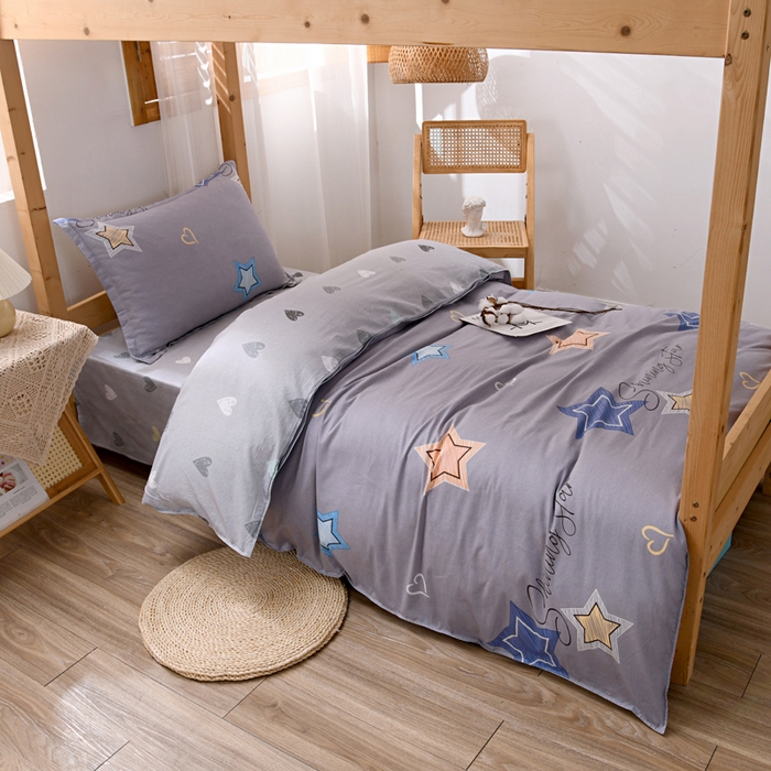 91家纺网 家纺一手货源 找家纺 茗婷家纺 2026新款纯棉学生宿舍上下铺床单款床笠款三件套四季款 启明星-灰