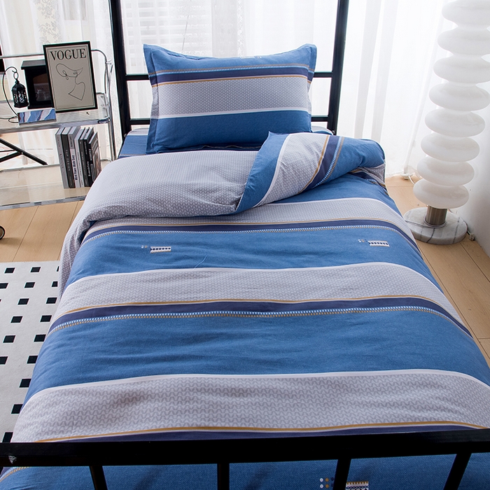 91家纺网 家纺一手货源 找家纺 茗婷家纺 2026新款纯棉学生宿舍上下铺床单款床笠款三件套四季款 时光倒影兰