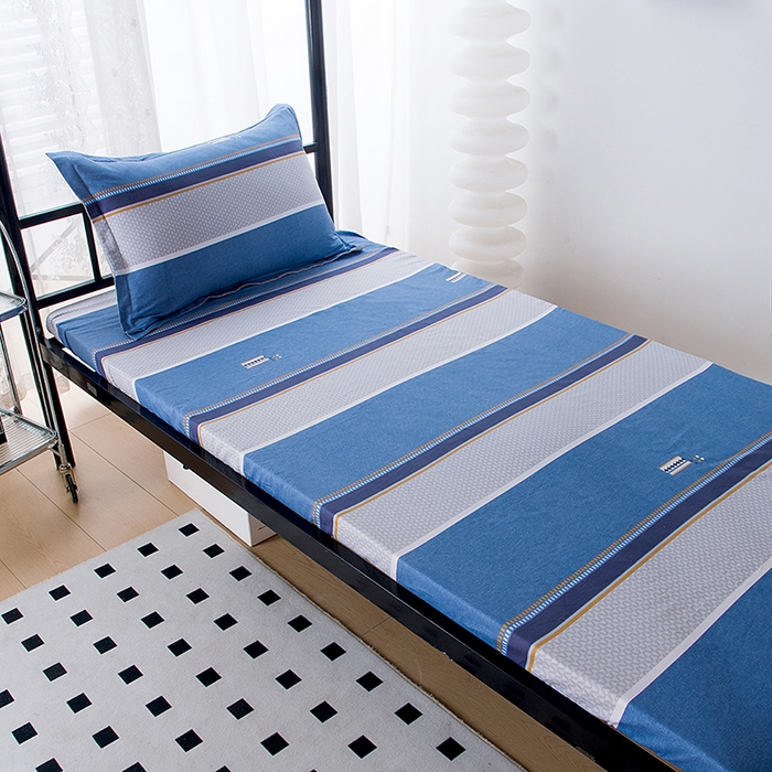 91家纺网 家纺一手货源 找家纺 茗婷家纺 2026新款纯棉学生宿舍上下铺床单款床笠款三件套四季款 时光倒影兰