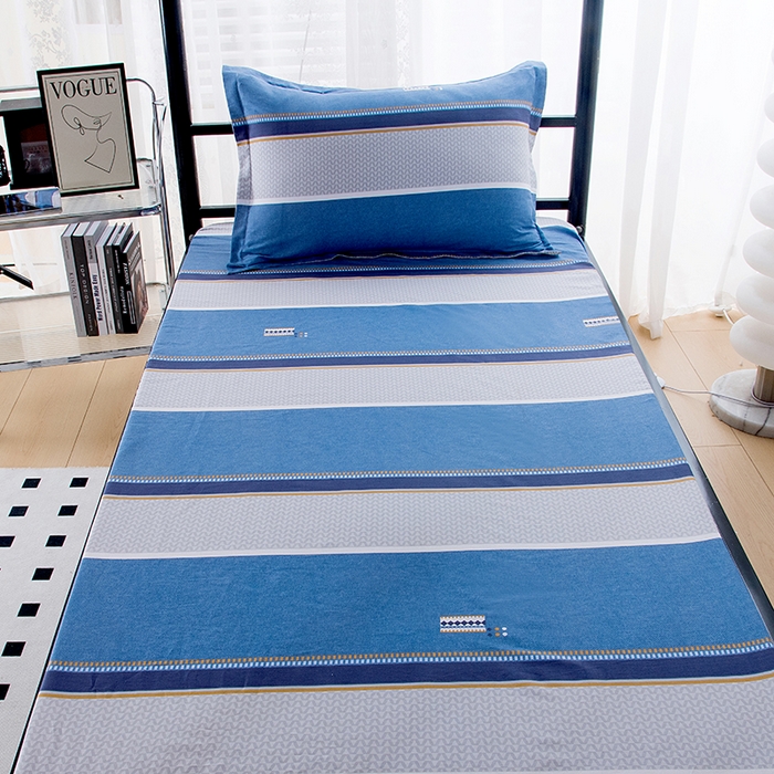 91家纺网 家纺一手货源 找家纺 茗婷家纺 2026新款纯棉学生宿舍上下铺床单款床笠款三件套四季款 时光倒影兰