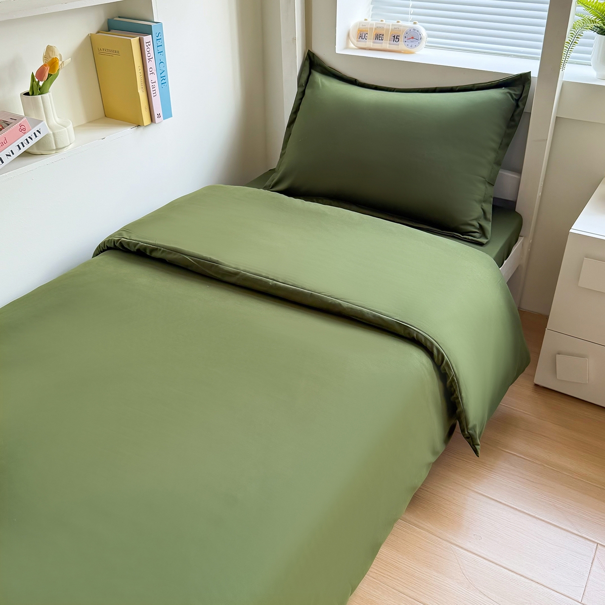 91家纺网 家纺一手货源 找家纺 茗婷家纺 2026新款纯棉学生宿舍上下铺床单款床笠款三件套四季款 军绿