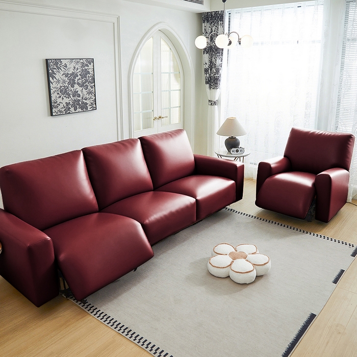 91家纺网 家纺一手货源 找家纺 逐日沙发套 2026新款三防皮革芝华仕沙发套 酒红